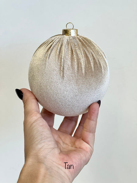 Tan Velvet Christmas Balls: Handmade Holiday Ornaments, Set of 6
