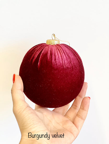 Handmade Red Velvet Christmas Ball Ornaments - Set of 6