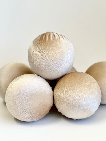 Tan Velvet Christmas Balls: Handmade Holiday Ornaments, Set of 6
