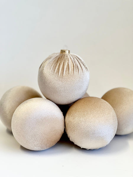 Tan Velvet Christmas Balls: Handmade Holiday Ornaments, Set of 6