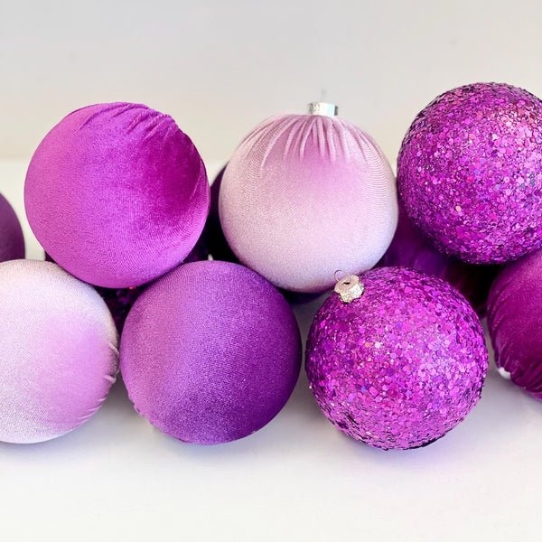 Purple Christmas Ornaments: Glitter & Velvet Handmade Decorations, Set of 12