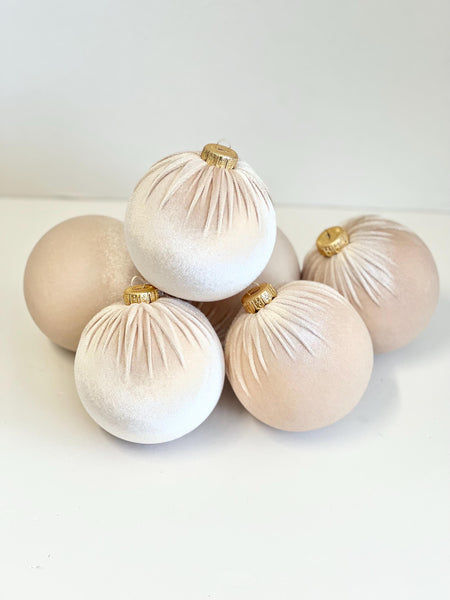 Handmade Beige Velvet Christmas Balls: Set of 6 Holiday Ornaments