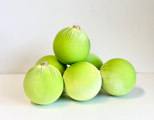 Velvet Christmas Ornament Set of 6, Lime Green, Neon Pink, Tiffany Blue or Lavender Balls, 3 or 4 Inch Tree Decor