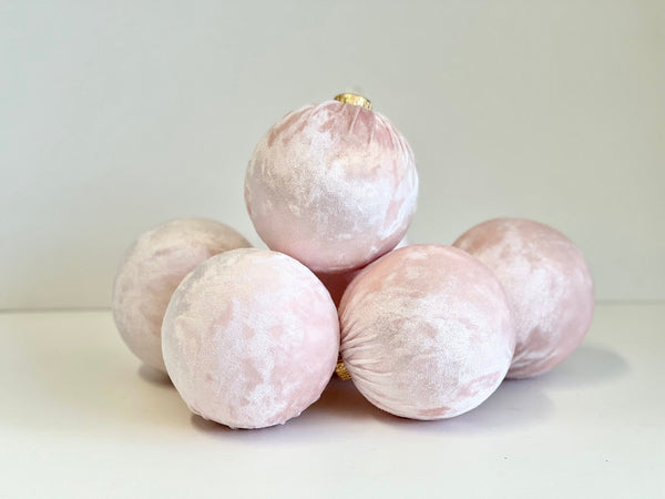 6 Pale Pink Velvet Christmas Ornaments: Handmade Tree Balls