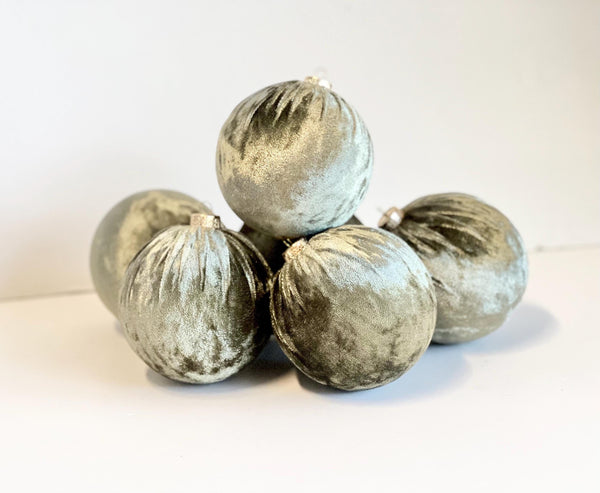6 Moss Green Velvet Christmas Ornaments: Handmade Tree Balls