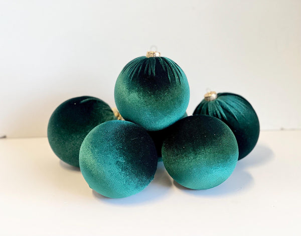 6 Green Velvet Christmas Balls: Handmade Tree Ornaments