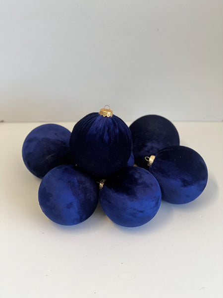 Navy Blue Velvet Christmas Balls: Handmade Tree Ornaments, Set of 6