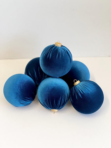Aegean Velvet Christmas Balls: Handmade Blue Ornaments, Set of 6
