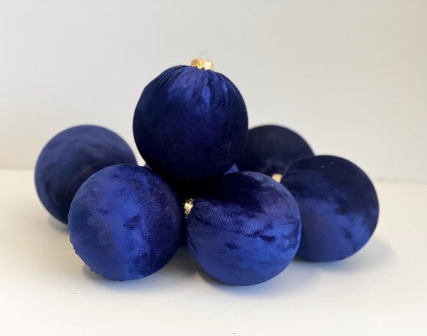 Navy Blue Velvet Christmas Balls: Handmade Tree Ornaments, Set of 6