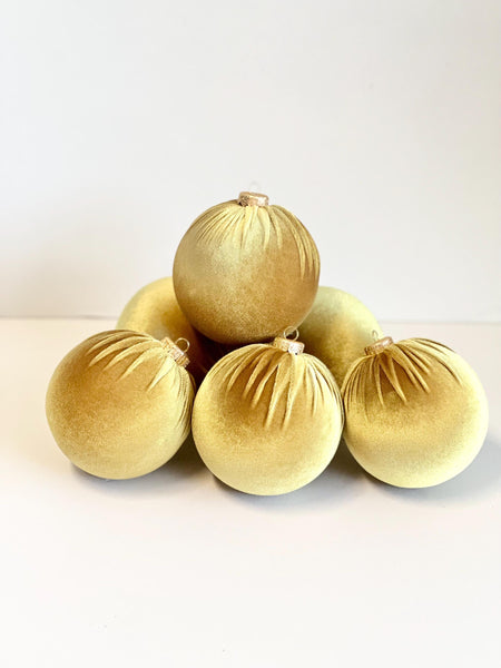 Gold Velvet Christmas Balls: Handmade Tree Ornaments, Set of 6