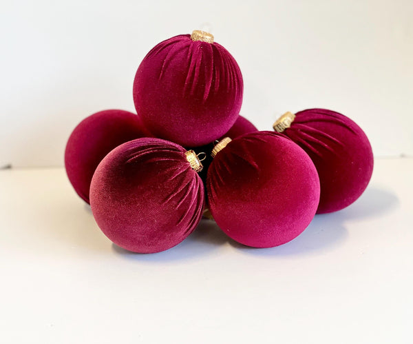 6 Vintage Velvet Christmas Balls: Handmade Holiday Ornaments