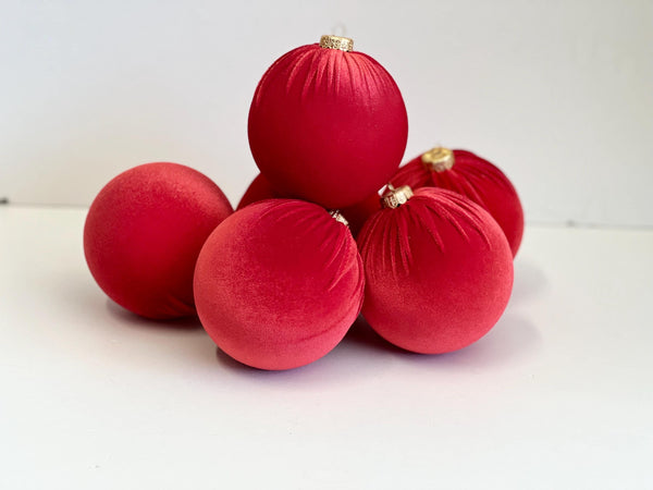 Handmade Red Velvet Christmas Ball Ornaments - Set of 6