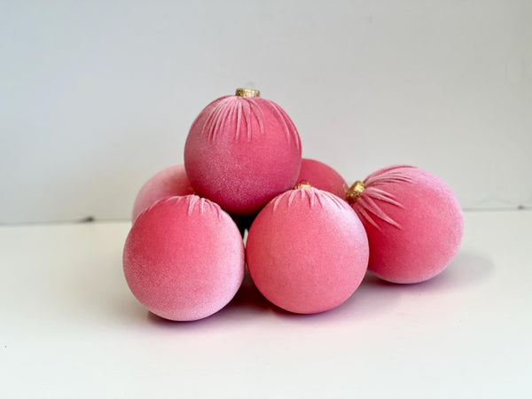 Handmade Coral Velvet Christmas Balls: Tree Ornaments, Set of 6