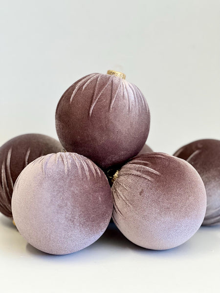 Mauve Blush Velvet Christmas Ornaments Set of 6, Dusty Pink 3 or 4 Inch Baubles, Romantic Holiday Tree Decor