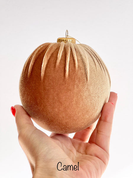 Ecru Velvet Christmas Ornament, Handmade Neutral Christmas Ball, Beige Tree Decor, Custom Size Holiday Bauble
