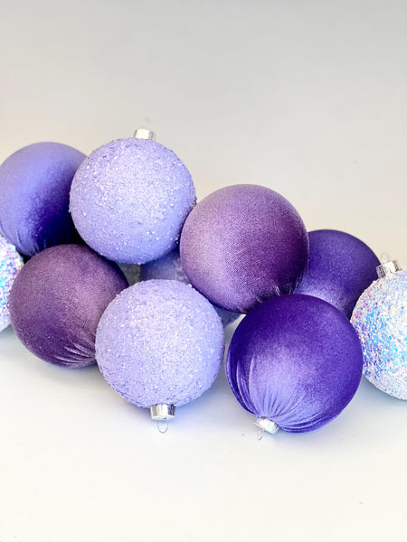 12 Purple Christmas Ornaments: Handmade Glitter Flocked Balls