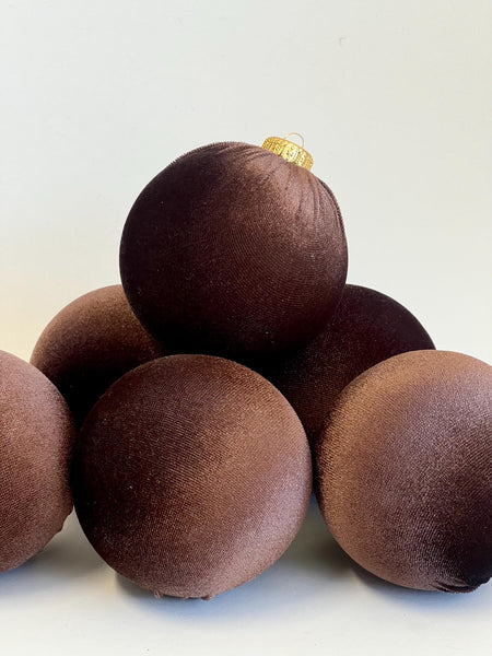 Brown Velvet Christmas Balls: Handmade Tree Ornaments, Set of 6