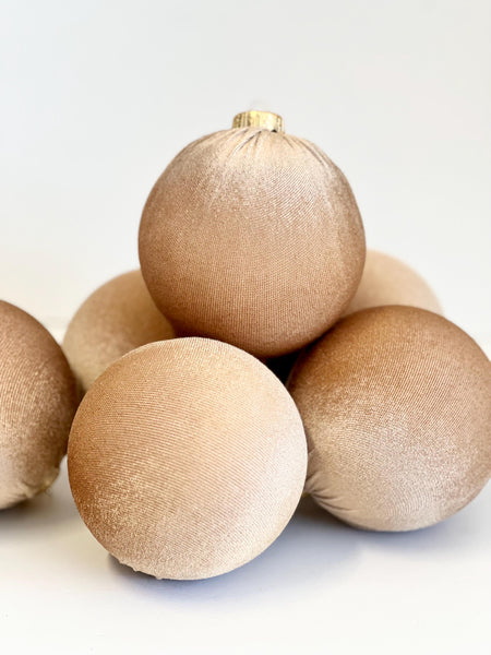 Peanut Brown Velvet Christmas Balls: Handmade Tree Ornaments, Set of 6