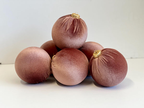 Terracotta Velvet Christmas Balls: Handmade Tree Ornaments, Set of 6