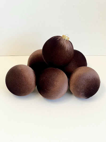 Brown Velvet Christmas Balls: Handmade Tree Ornaments, Set of 6