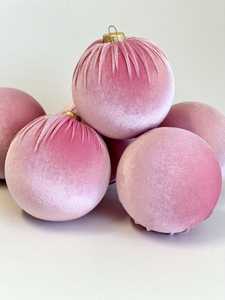 6 Powder Pink Velvet Christmas Balls: Handmade Tree Ornaments