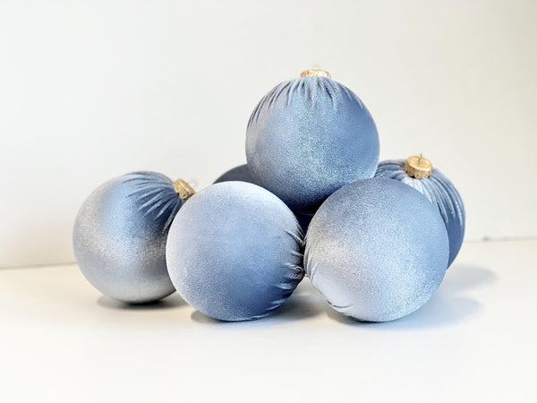 Sky Blue Velvet Christmas Balls: Handmade Tree Ornaments, Set of 6