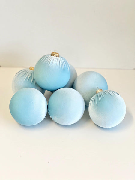 Baby Blue Velvet Christmas Balls: Handmade Tree Ornaments, Set of 6