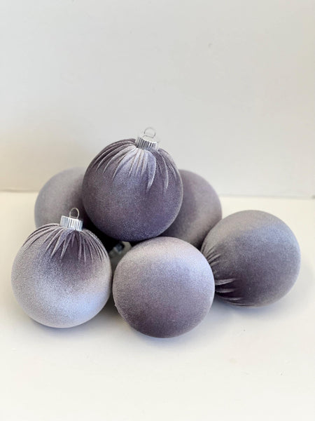Gray Velvet Christmas Balls: Handmade Tree Ornaments, Set of 6