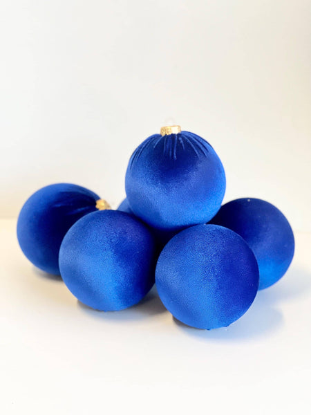 Royal Blue Velvet Christmas Ball Ornaments: Handmade Set of 6
