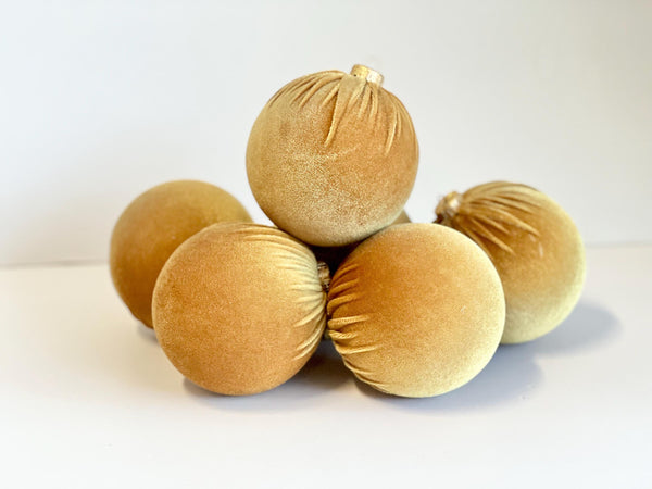 6 Mustard Velvet Christmas Ball Ornaments: Handmade Tree Decoration