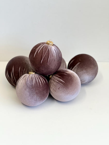 Mauve Blush Velvet Christmas Ornaments Set of 6, Dusty Pink 3 or 4 Inch Baubles, Romantic Holiday Tree Decor