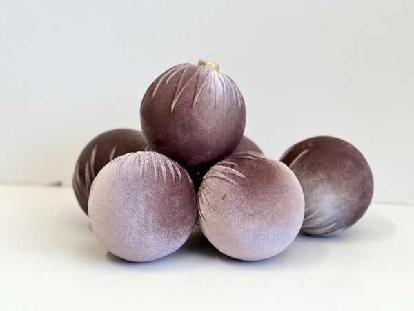 Mauve Blush Velvet Christmas Ornaments Set of 6, Dusty Pink 3 or 4 Inch Baubles, Romantic Holiday Tree Decor
