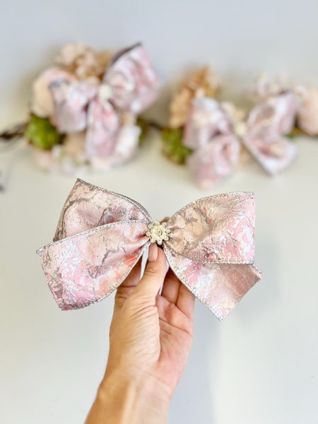 Pink Christmas Bow with Crystal Accent, Tree Ornament, Holiday Hair Bow and Wreath Decor