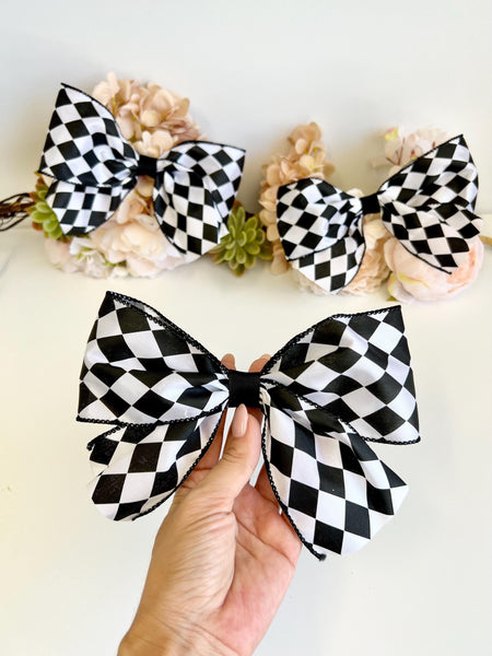 Black and White Striped Christmas Bow, Tree Ornament, Farmhouse Hair Bow and Wreath Decor