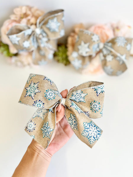 Burlap Snowflake Christmas Bow, Rustic Tree Ornament, Farmhouse Wreath and Holiday Decor