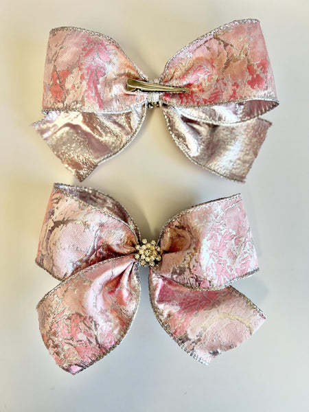 Pink Christmas Bow with Crystal Accent, Tree Ornament, Holiday Hair Bow and Wreath Decor
