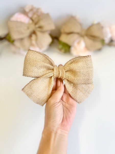 Large Burlap Christmas Bow, Rustic Tree Ornament, Farmhouse Wreath and Holiday Decor