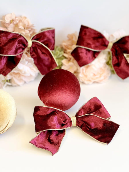 Burgundy Velvet Christmas Bow, Tree Ornament, Holiday Hair Bow and Wreath Decor