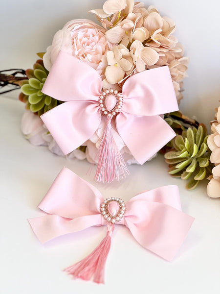 Pink Satin Christmas Bow, Tree Ornament, Holiday Hair Bow, Wreath and Gift Decor