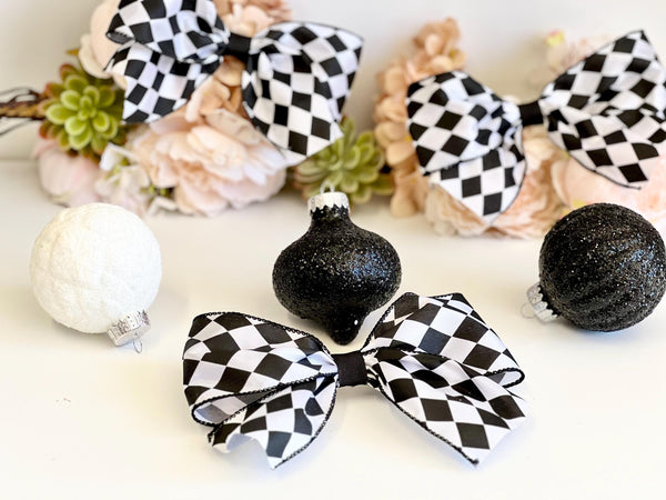 Black and White Striped Christmas Bow, Tree Ornament, Farmhouse Hair Bow and Wreath Decor