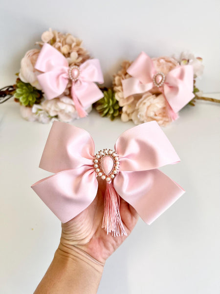 Pink Satin Christmas Bow, Tree Ornament, Holiday Hair Bow, Wreath and Gift Decor
