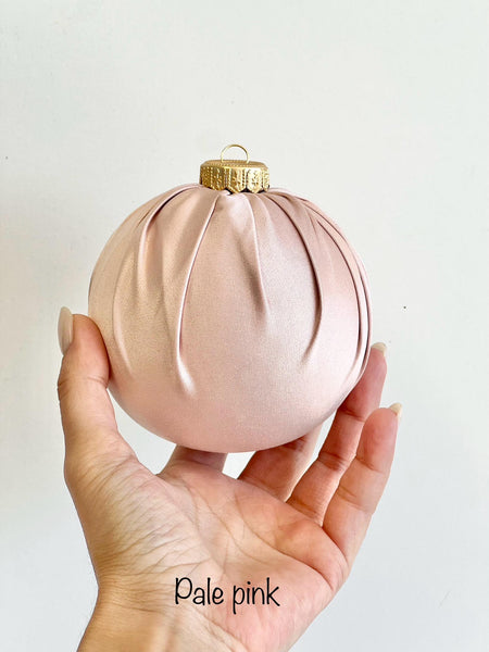 Handmade Powder Pink Satin Christmas Ball Ornament