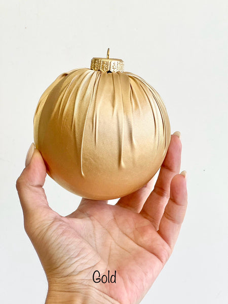 Handmade Satin Christmas Ball Ornament: Champagne Holiday Decor