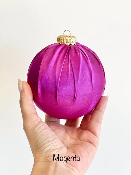 Handmade Navy Blue Satin Christmas Ball Ornament