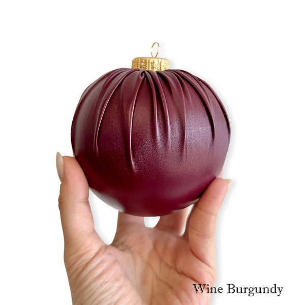 Faux Leather Christmas Ball Ornament: Terracotta Rustic Holiday Decor