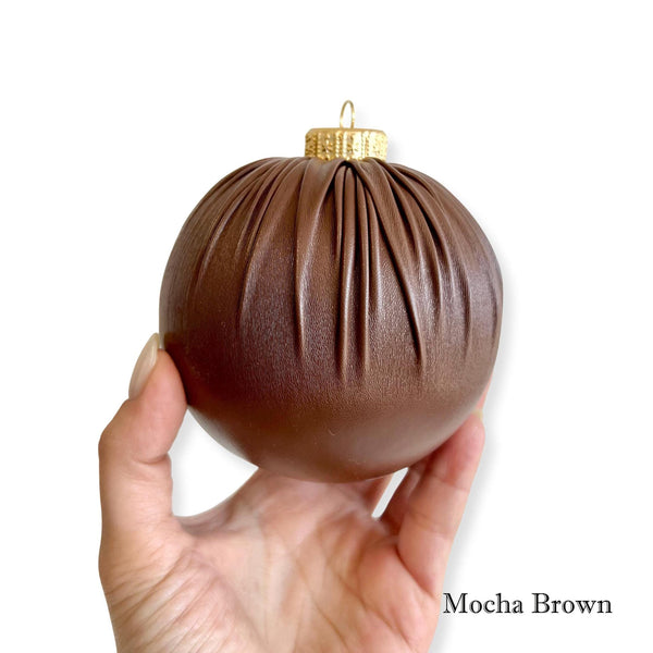 Faux Leather Christmas Ball Ornament: Terracotta Rustic Holiday Decor