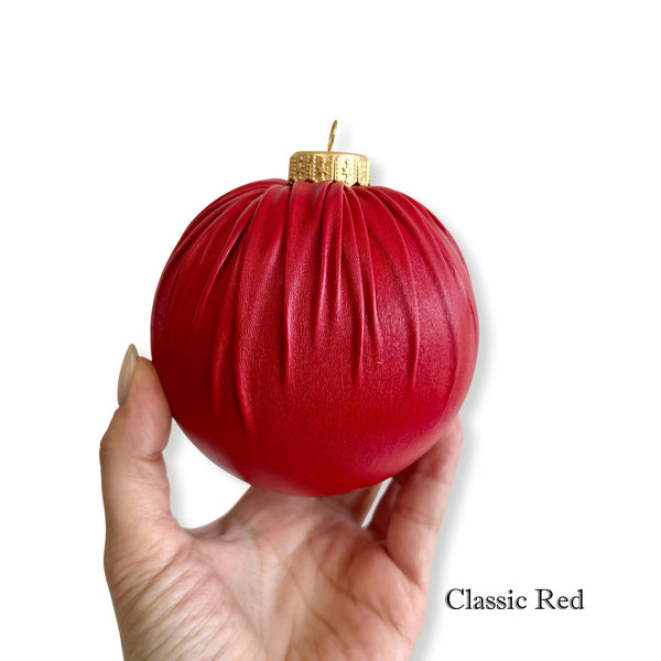 Red Faux Leather Christmas Ornament: Handmade Rustic Holiday Decor
