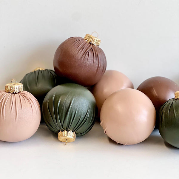 Faux Leather Christmas Ornaments: Rustic Brown & Green Holiday Decor