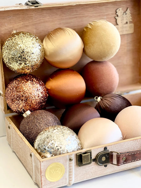 Brown Glitter Christmas Ornaments – Handmade Luxury Christmas Balls, 3", 4", 5", 6" & 8"