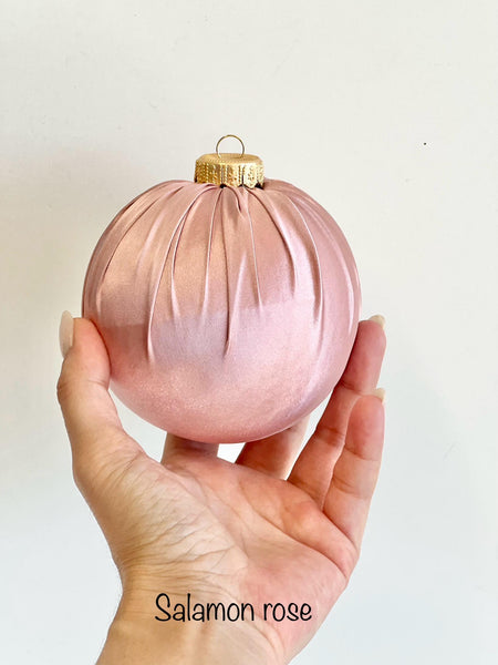 Handmade Satin Christmas Ball Ornament: Apricot Pink Holiday Decor